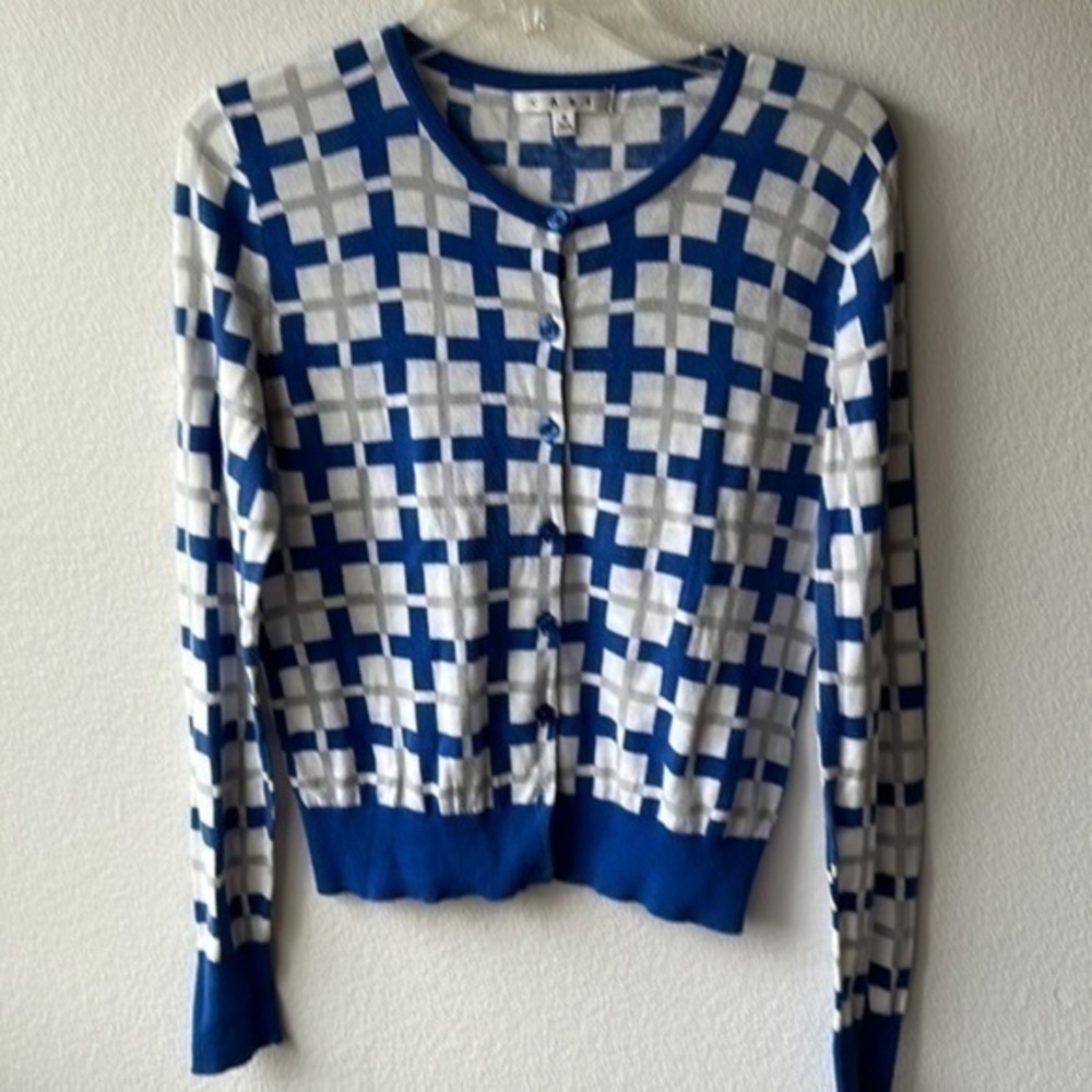 CAbi sweater size small royal blue and white soft girl button up